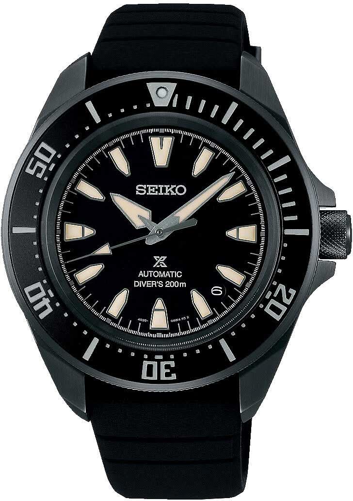 Seiko herrarmbandsur med svart urtavla, svart boett och silikonarmband
