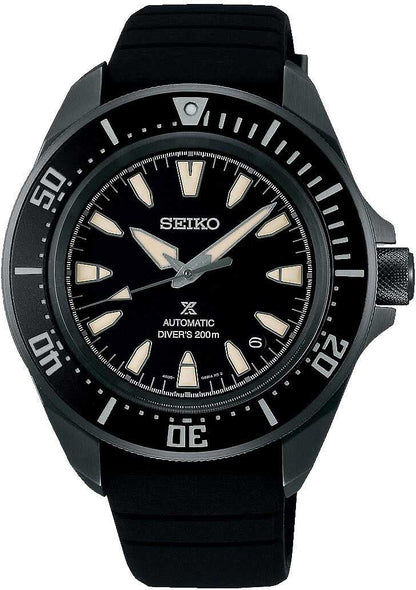 Seiko herrarmbandsur med svart urtavla, svart boett och silikonarmband