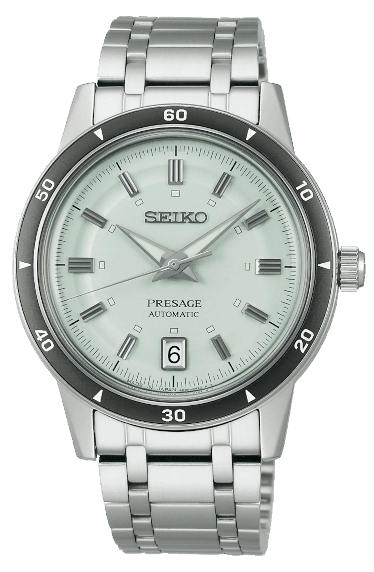 Seiko Presage herrklocka med armband i rostfritt stål, svart infattning och ljus urtavla