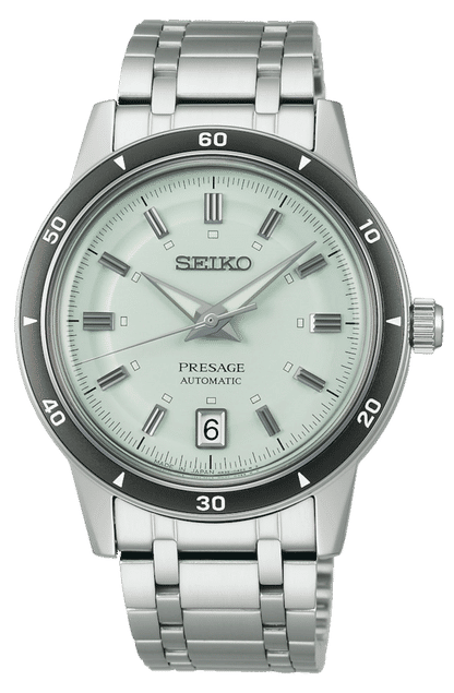 Seiko Presage herrklocka med armband i rostfritt stål, svart infattning och ljus urtavla