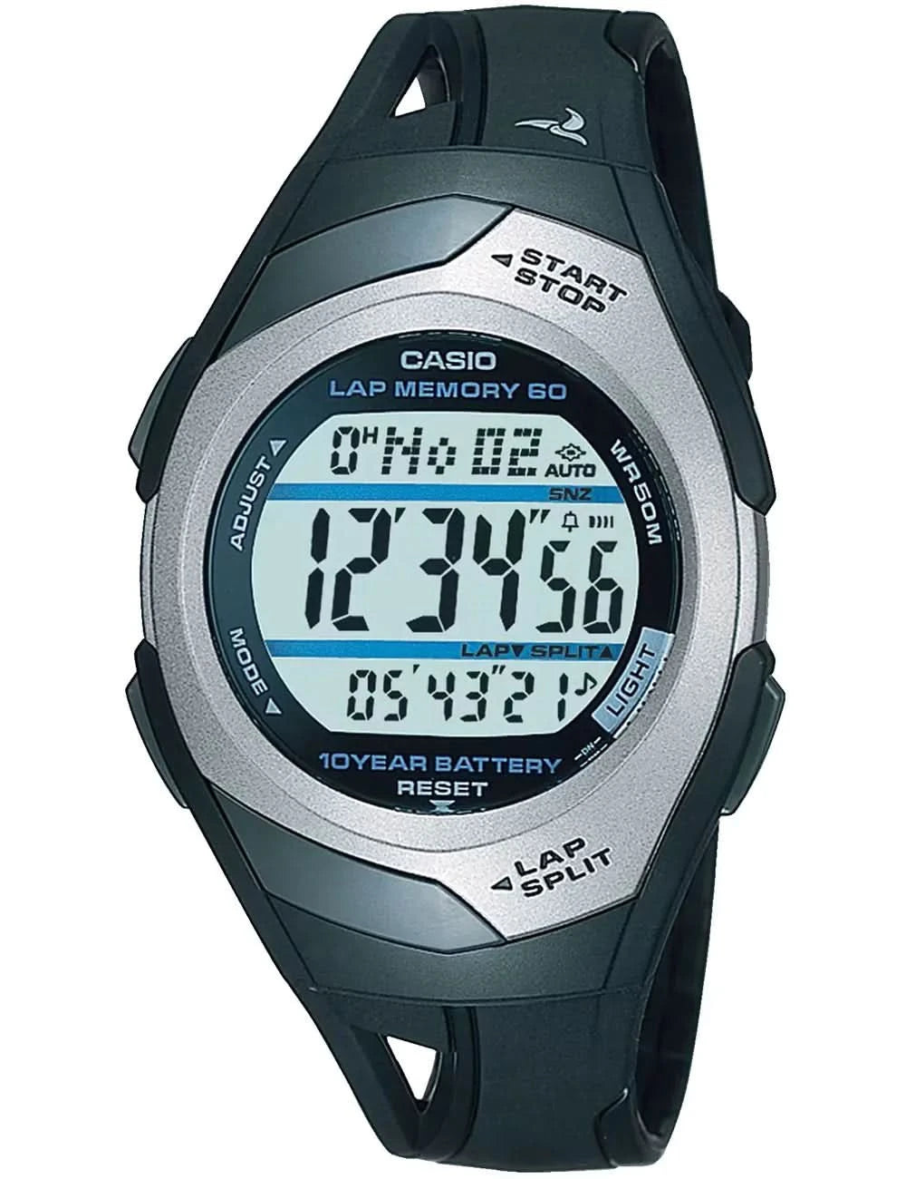 Casio sportklocka med digital display, svart plastarmband och boett