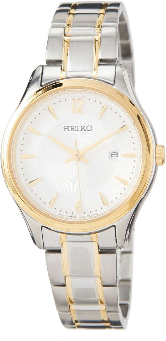 "Seiko damklocka med silverfärgat och guldfärgat rostfritt stålband och vit urtavla"