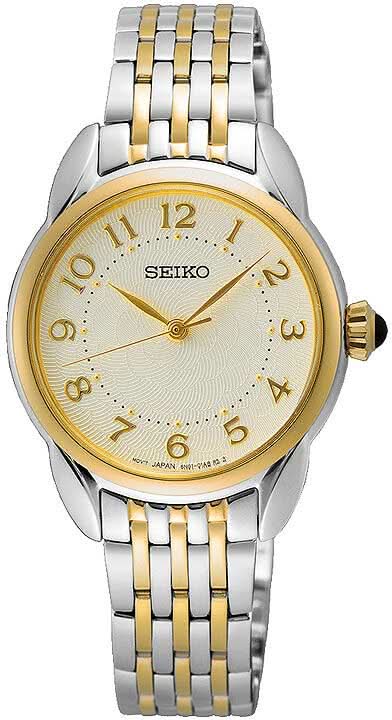 Seiko damklocka med tvåfärgat metallarmband och guldfärgad urtavla