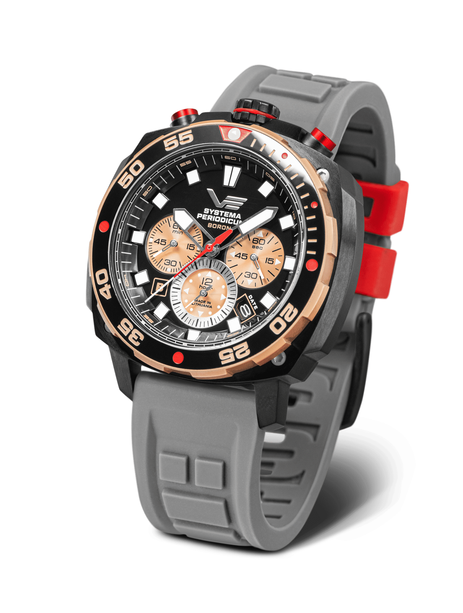 Vostok Europe herrklocka med grått silikonarmband och svart urtavla, röd