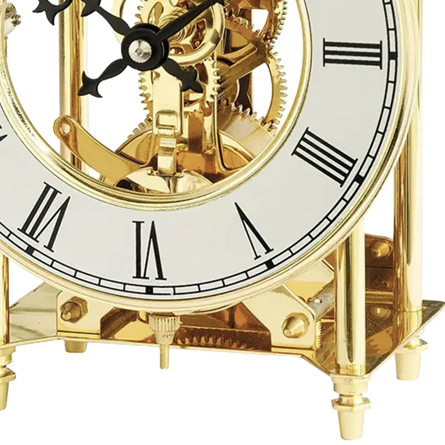 Zegar stołowy szkieletowy AMS 1183 złoty • Mechanizm 14-dniowy • Odsłonięty mechanizm zegarowy