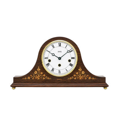 Zegar stołowy AMS T2188/1 orzech • 8-dniowy mechanizm Westminster • fornir orzechowy z intarsjami