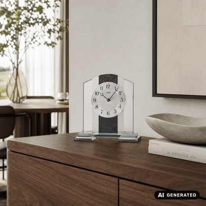 AMS T1121 Zegar stołowy łupek/aluminium • mechanizm kwarcowy • obudowa ze szkła mineralnego
