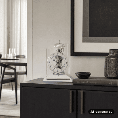Zegar stołowy AMS T1186 srebrny • 14-dniowy mechanizm uderzeniowy • szkło mineralne