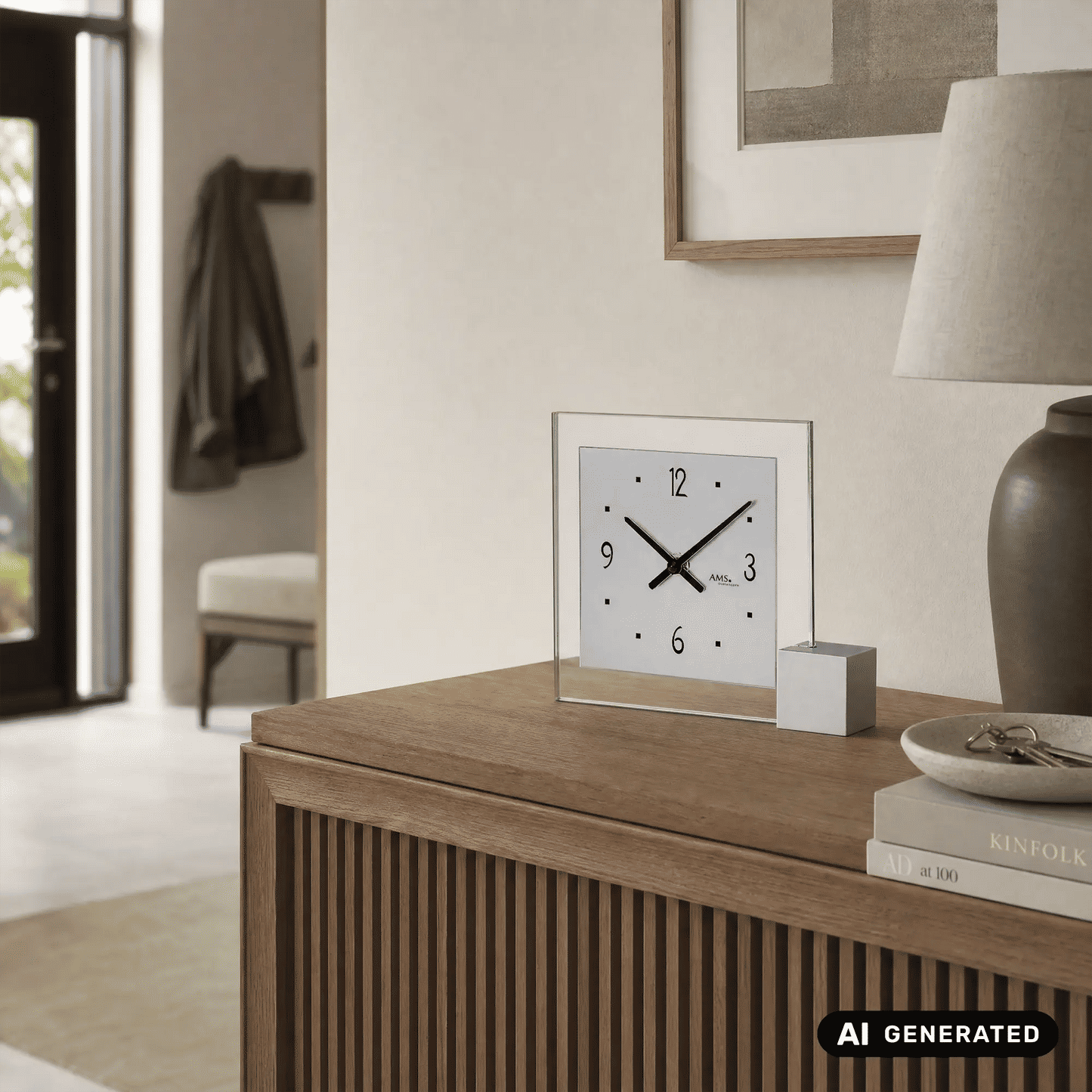 Zegar stołowy AMS Design T102 • Cichy mechanizm • Szkło mineralne