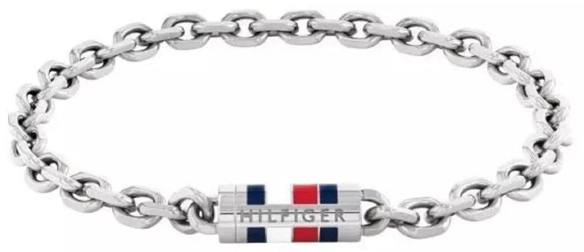 Herrarmband i rostfritt stål med länkar och rektangulär Tommy Hilfiger-bricka