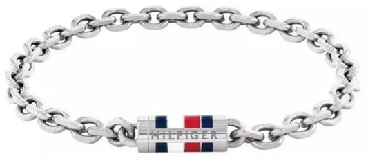 Herrarmband i rostfritt stål med länkar och rektangulär Tommy Hilfiger-bricka