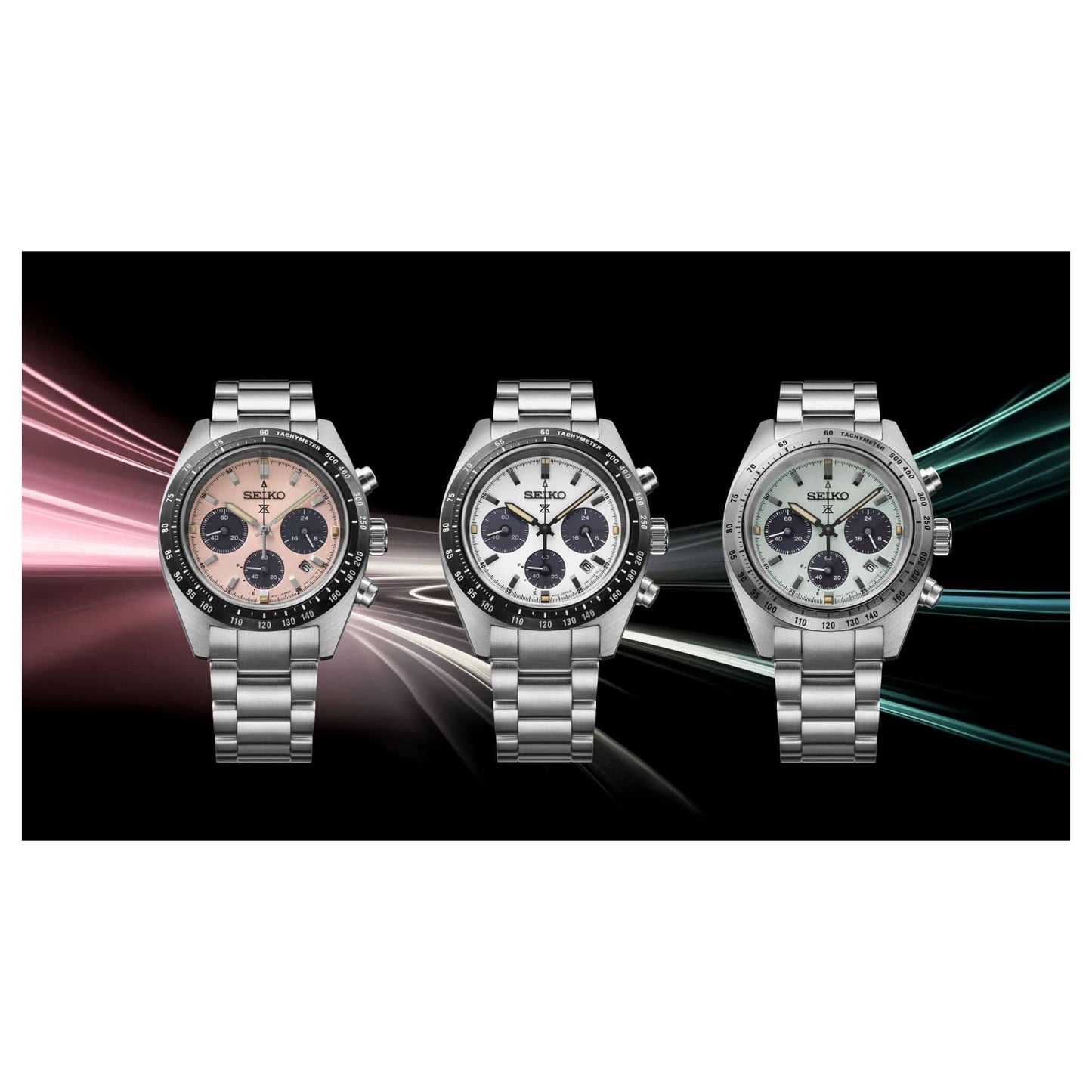 Seiko Prospex herrklockset: tre kronografer med silverfärgade armband i rostfritt stål
