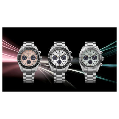 Seiko Prospex herrklockset: tre kronografer med silverfärgade armband i rostfritt stål