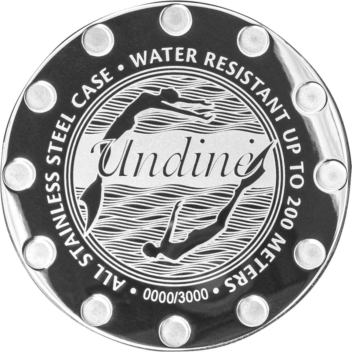 Vostok Europe Undine boett med delfindesign och "Water Resistant 200m"