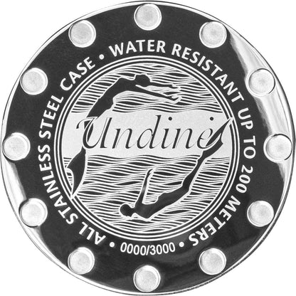 Vostok Europe Undine boett med delfindesign och "Water Resistant 200m"