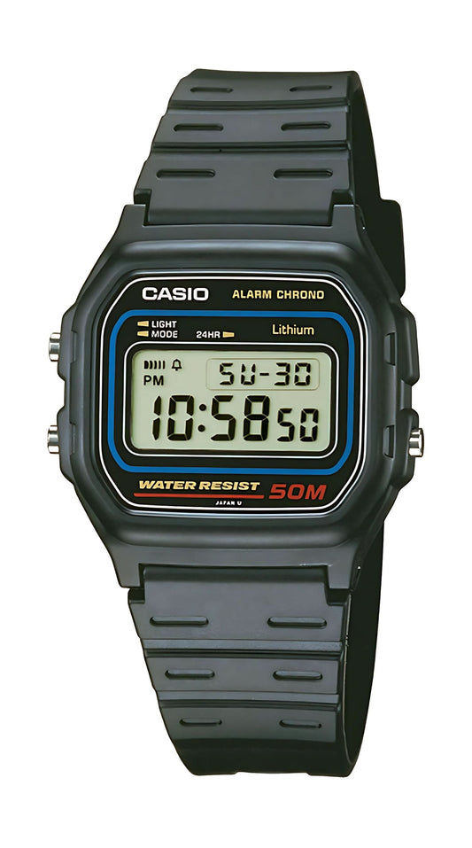 Casio herrklocka med digital display och mörkgrönt armband i plast