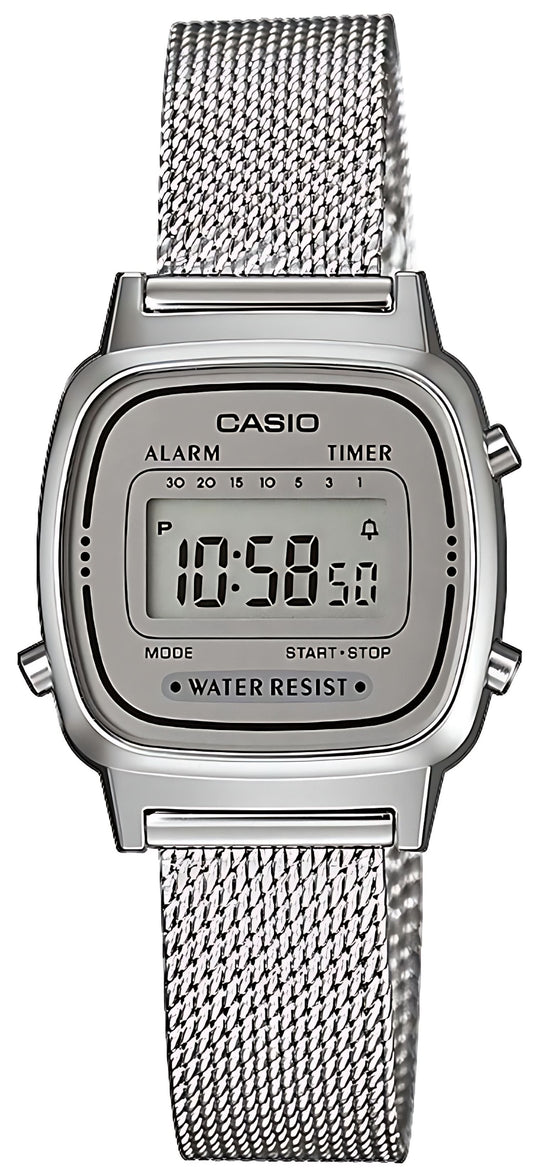 "Damklocka med silverfärgat metallarmband och digital urtavla (CASIO)"