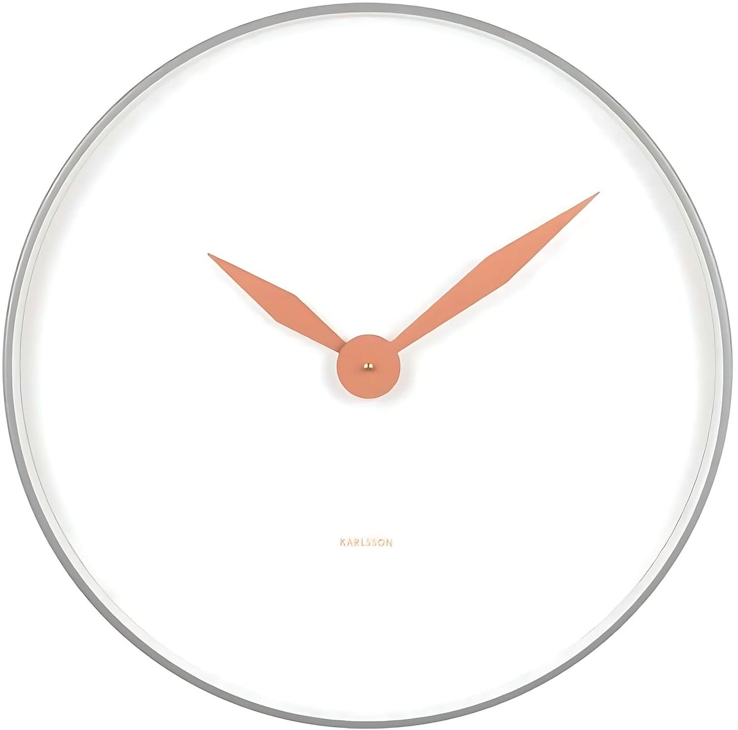 Väggklocka: vit urtavla, orange visare, silverfärgad ram, Ø50 cm