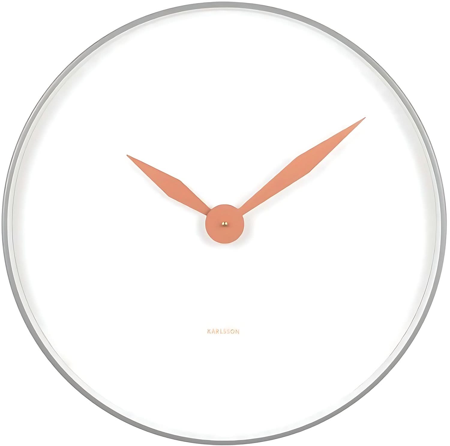 Väggklocka: vit urtavla, orange visare, silverfärgad ram, Ø50 cm