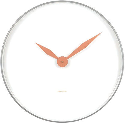 Väggklocka: vit urtavla, orange visare, silverfärgad ram, Ø50 cm
