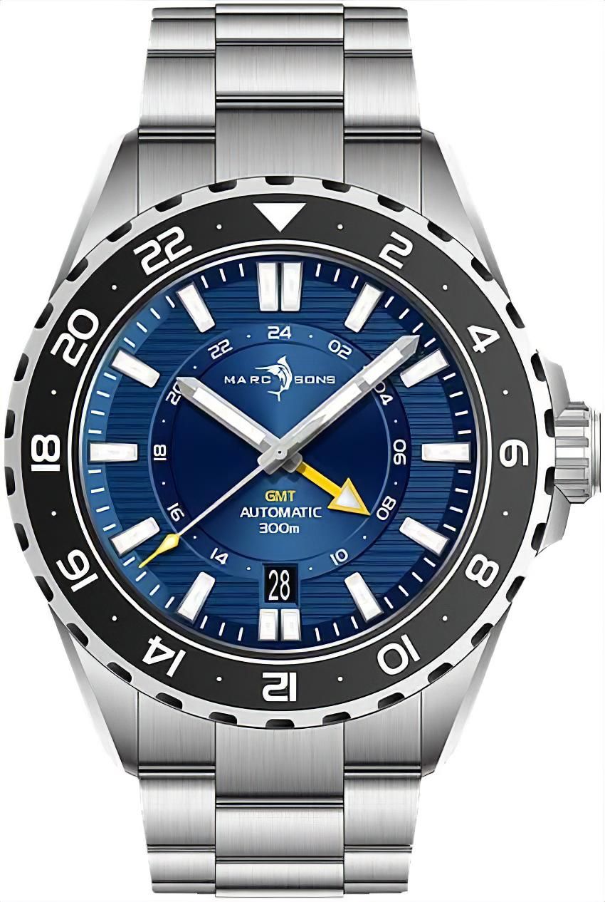 Zegarek męski MARC & SONS GMT II MSG-008-02 • Sellita GMT • Szkło szafirowe