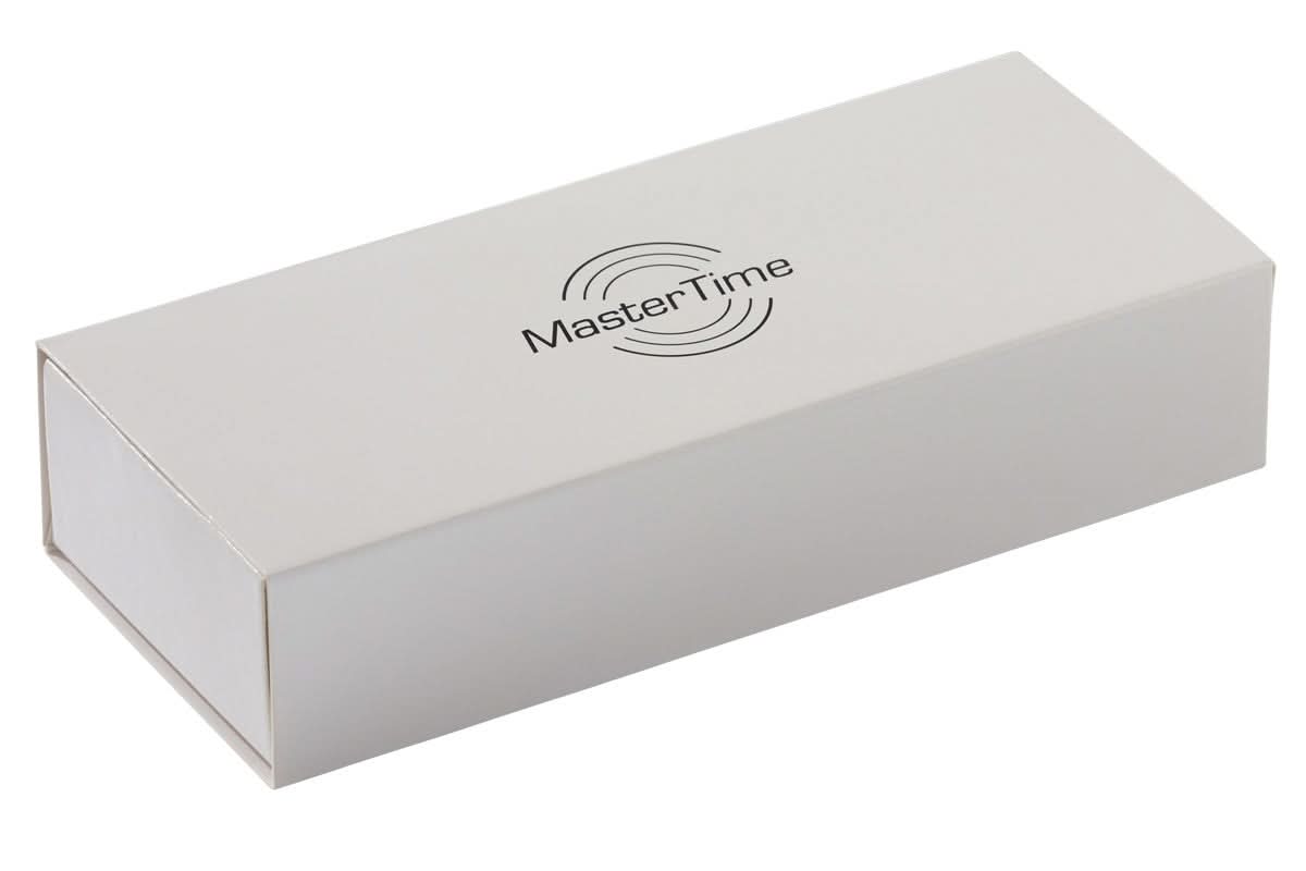 Uhrenbox från Master Time i ljus kartong med logotyp på lockets ovansida