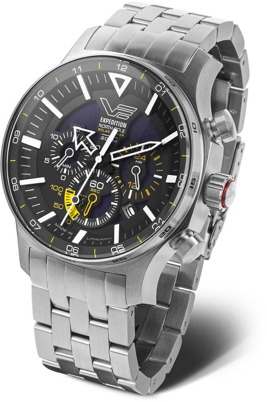 Vostok Europe herrur, metallarmband, mörk urtavla med kronograf-suburtavlor
