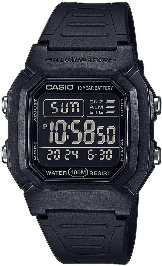 Casio digital klocka W-800H med 10-års batteri, svart armband, LCD-display