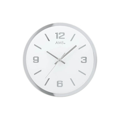 Zegar ścienny AMS W9322 czarny • Mechanizm kwarcowy z płynącym sekundnikiem • Fasetowane lustrzane szkło