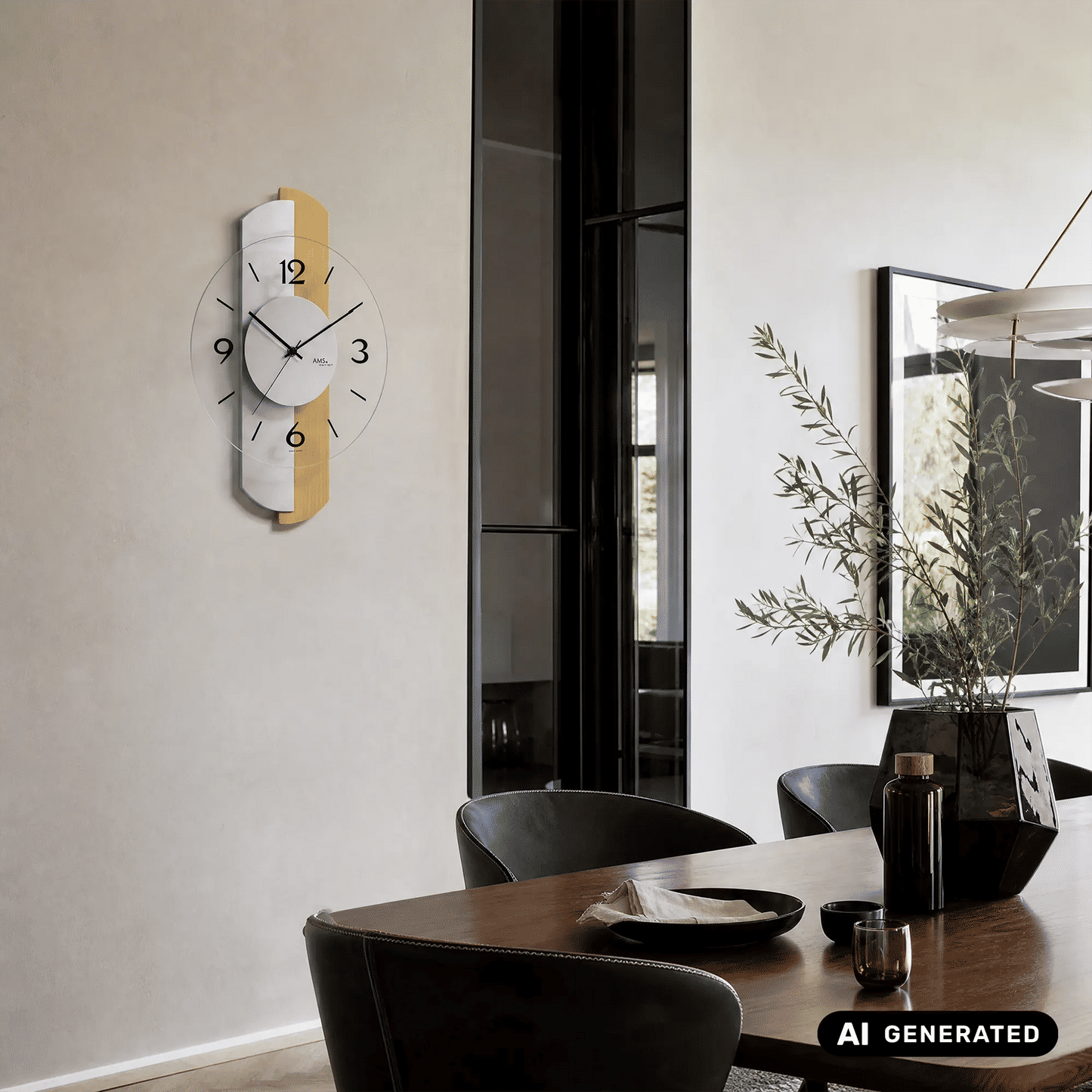 Zegar ścienny AMS W9209 Sonoma • Obudowa z drewna bukowego • Fasetowane szkło mineralne