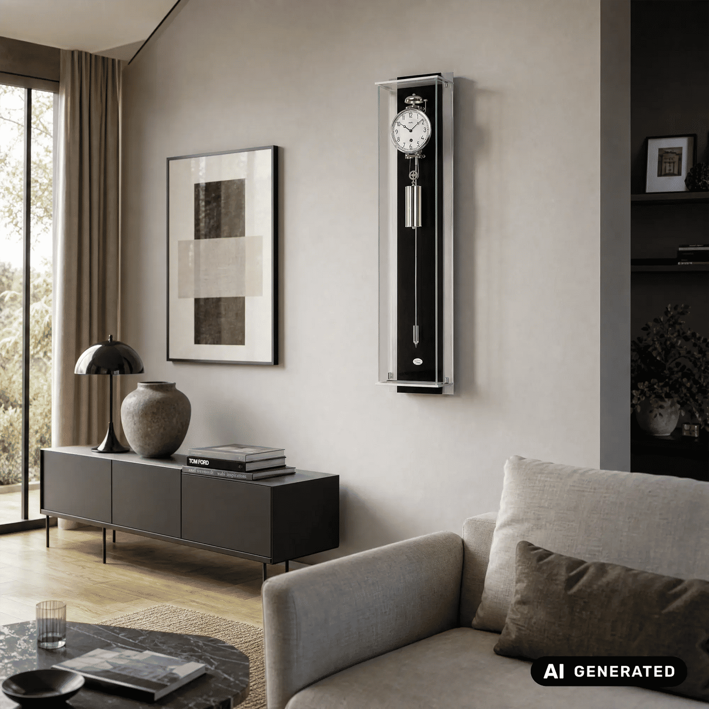 Zegar ścienny AMS z regulatorem linkowym R2722/11 czarny • 8-dniowy mechanizm • bicie godzin na dzwonku