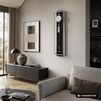 Zegar ścienny AMS z regulatorem linkowym R2722/11 czarny • 8-dniowy mechanizm • bicie godzin na dzwonku