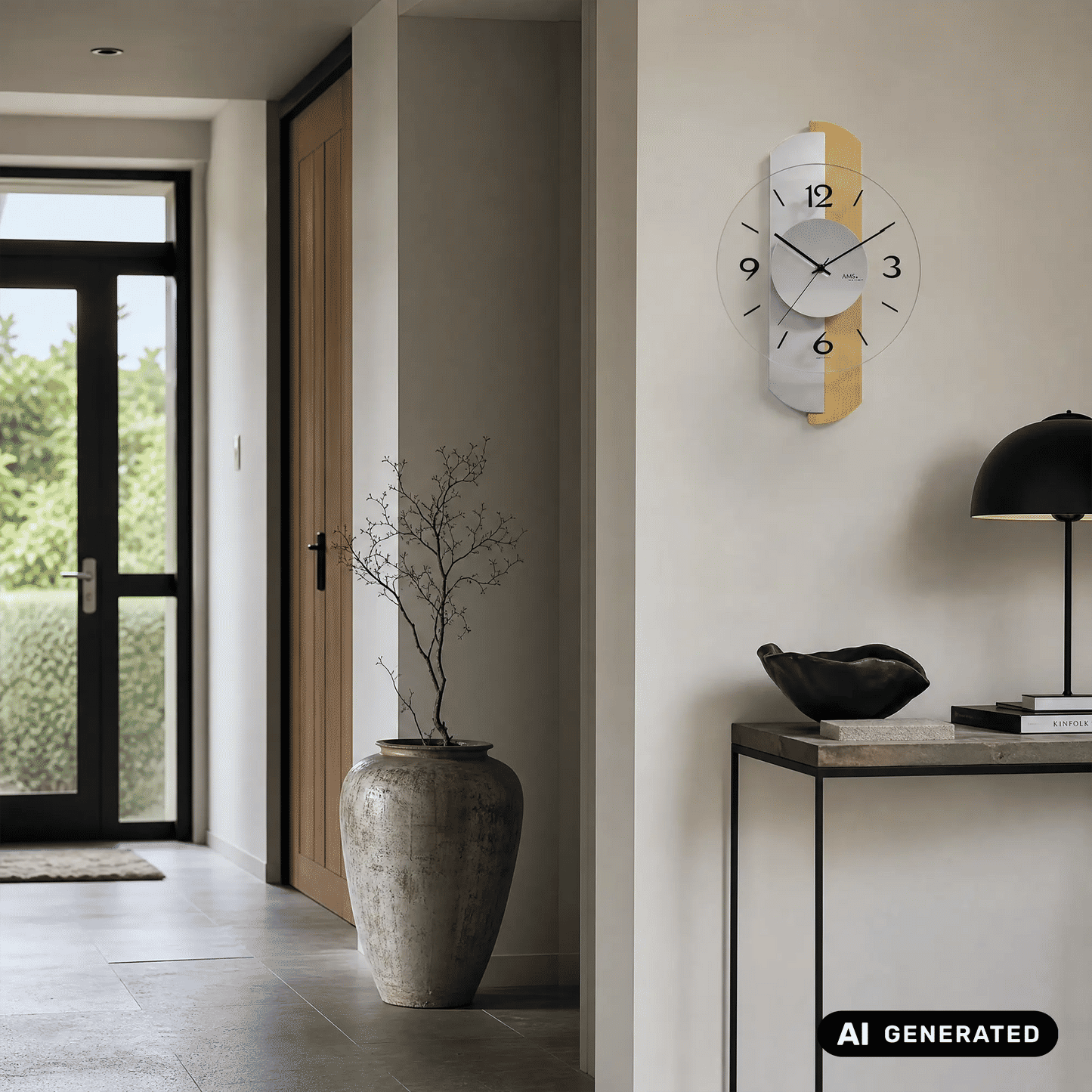 Zegar ścienny AMS W9209 Sonoma • Obudowa z drewna bukowego • Fasetowane szkło mineralne