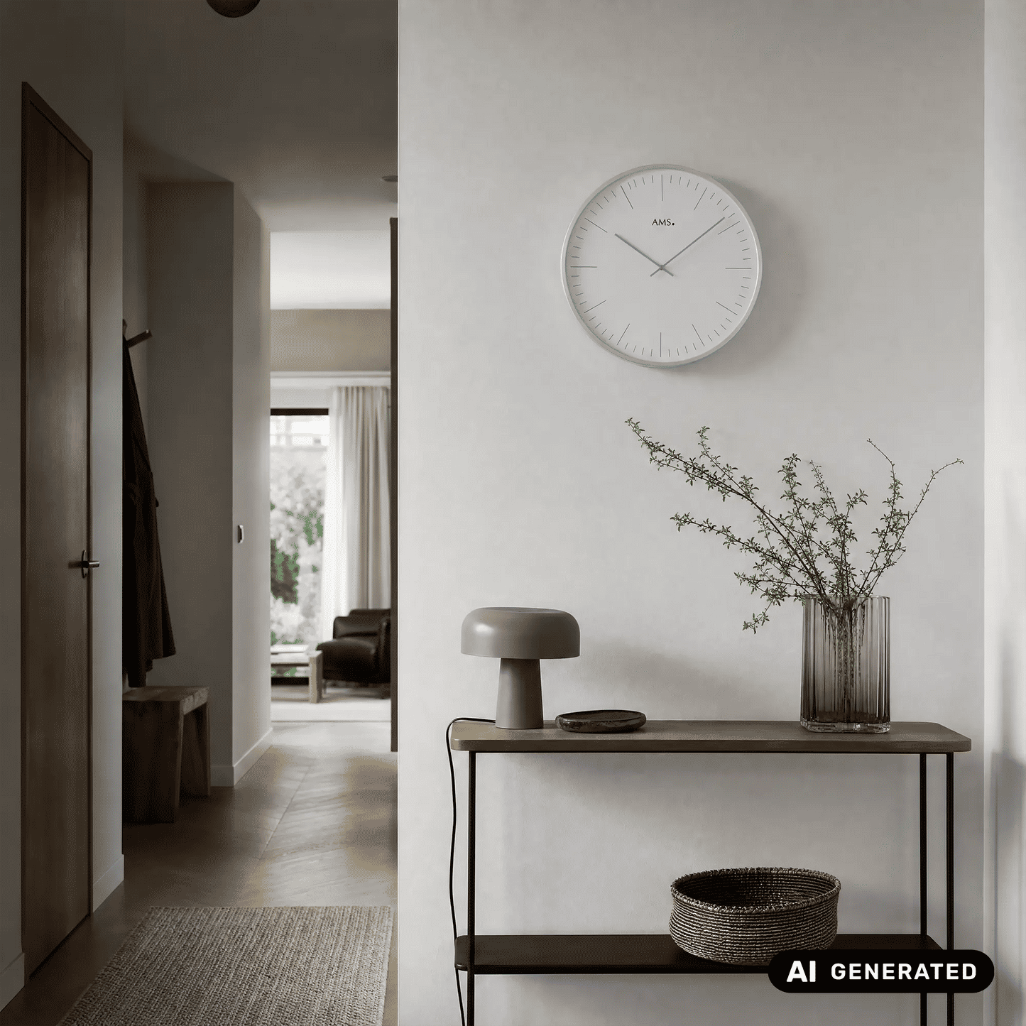 AMS W9540 Zegar ścienny srebrny • Wypukłe szkło mineralne • Aluminiowy pierścień przedni