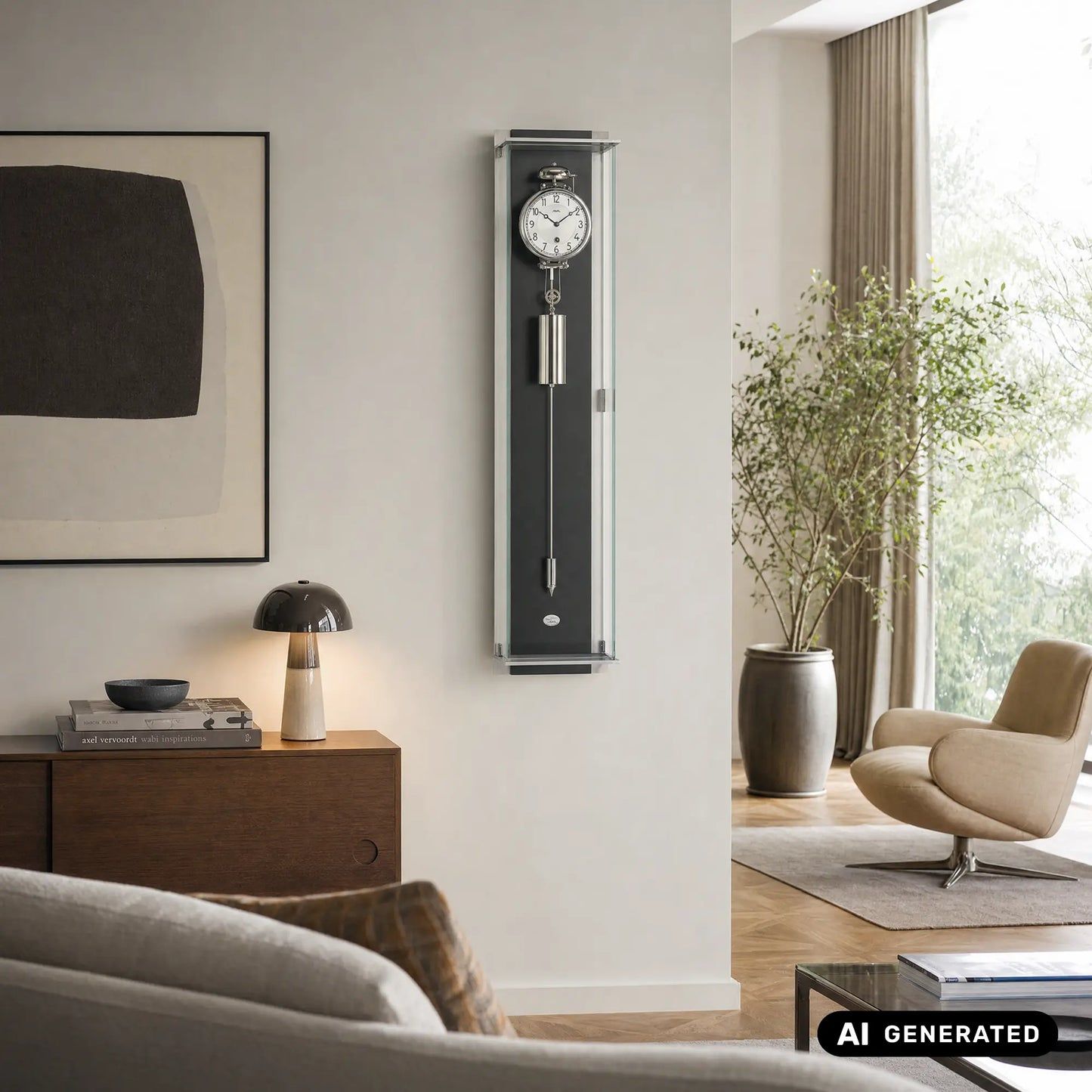 Zegar ścienny AMS z regulatorem linkowym R2722/11 czarny • 8-dniowy mechanizm • bicie godzin na dzwonku