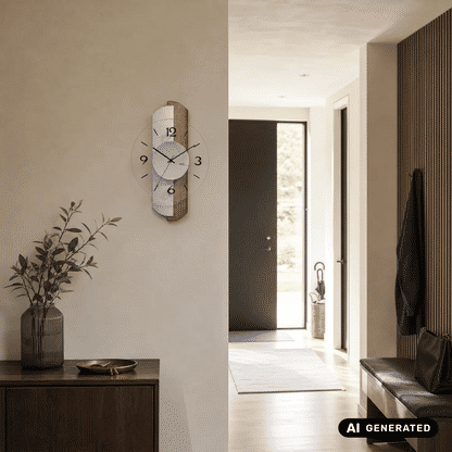 Zegar ścienny AMS W9211 dąb/srebrny • szkło mineralne fazowane • mechanizm kwarcowy