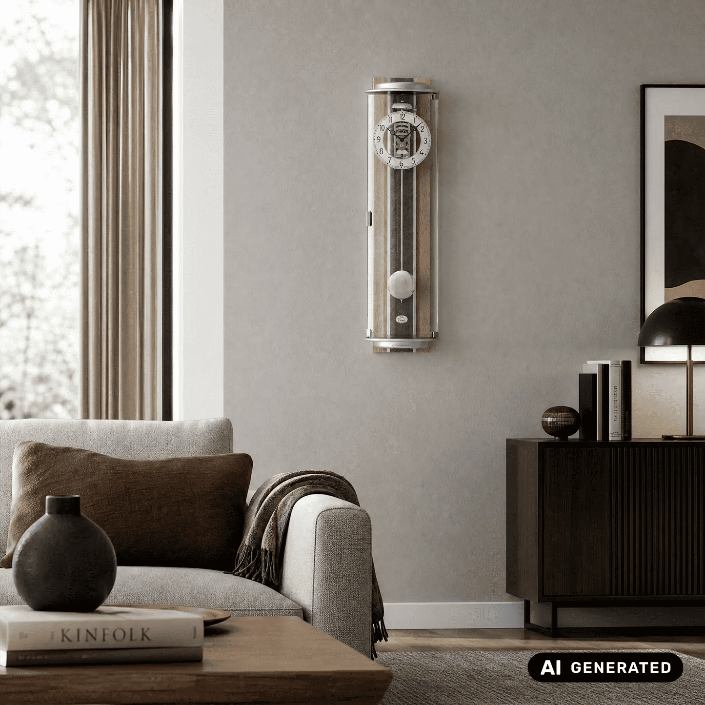 Zegar ścienny AMS Regulator R2715, dąb Sonoma • 8-dniowy mechanizm z biciem • szkło mineralne