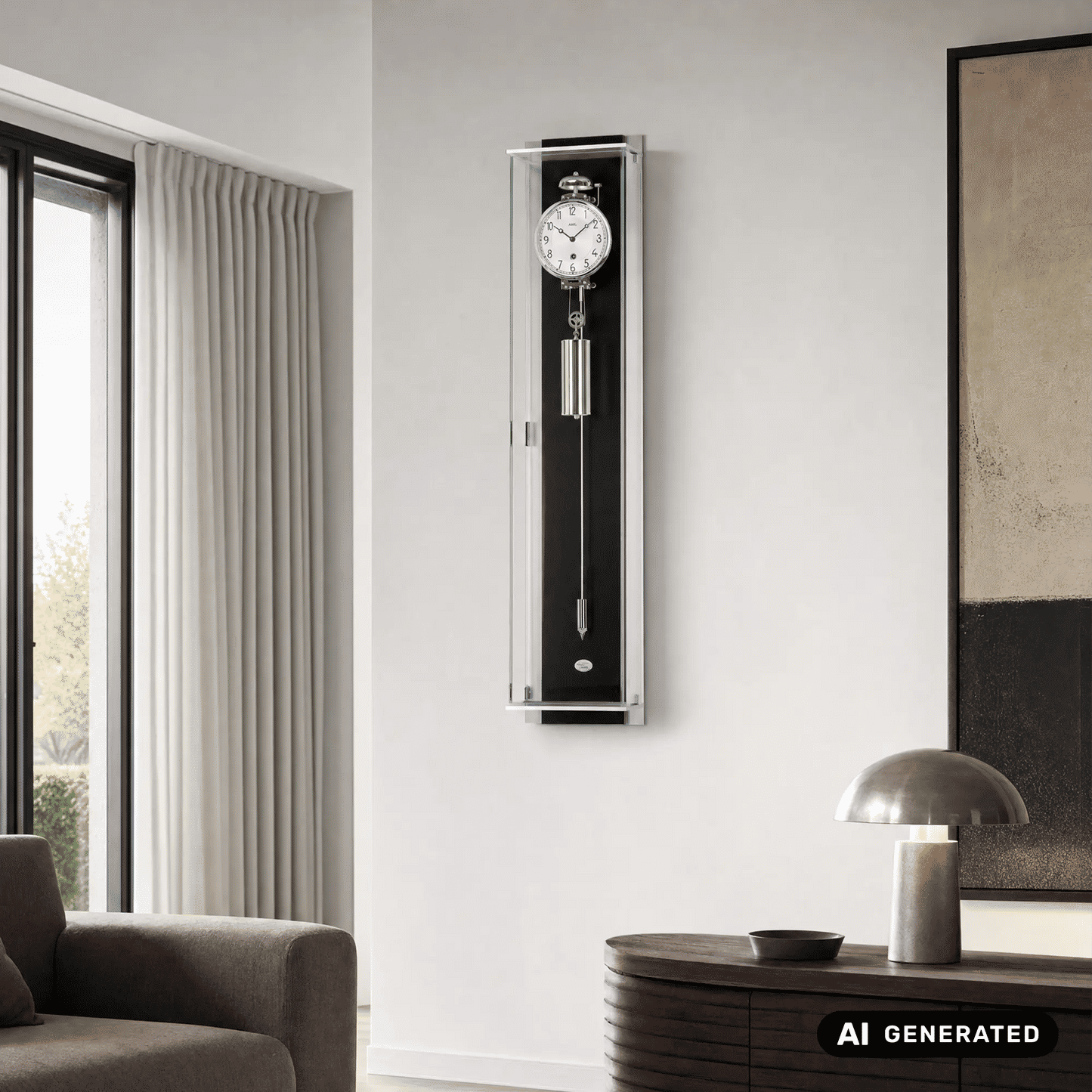 Zegar ścienny AMS z regulatorem linkowym R2722/11 czarny • 8-dniowy mechanizm • bicie godzin na dzwonku