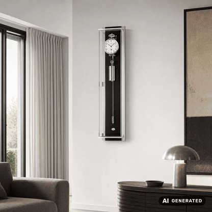 Zegar ścienny AMS z regulatorem linkowym R2722/11 czarny • 8-dniowy mechanizm • bicie godzin na dzwonku