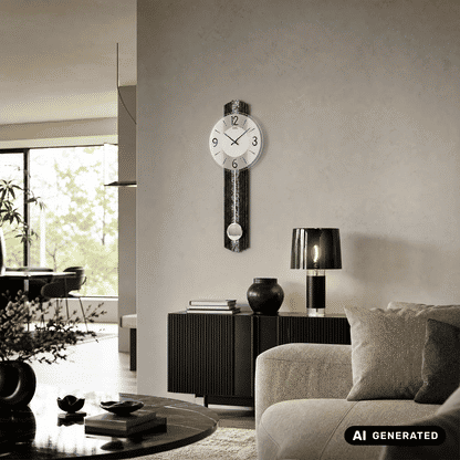 Zegar wahadłowy kwarcowy AMS W7486, zegar ścienny, mosiądz antyczny • mechanizm kwarcowy z wahadłem • szkło mineralne fazowane