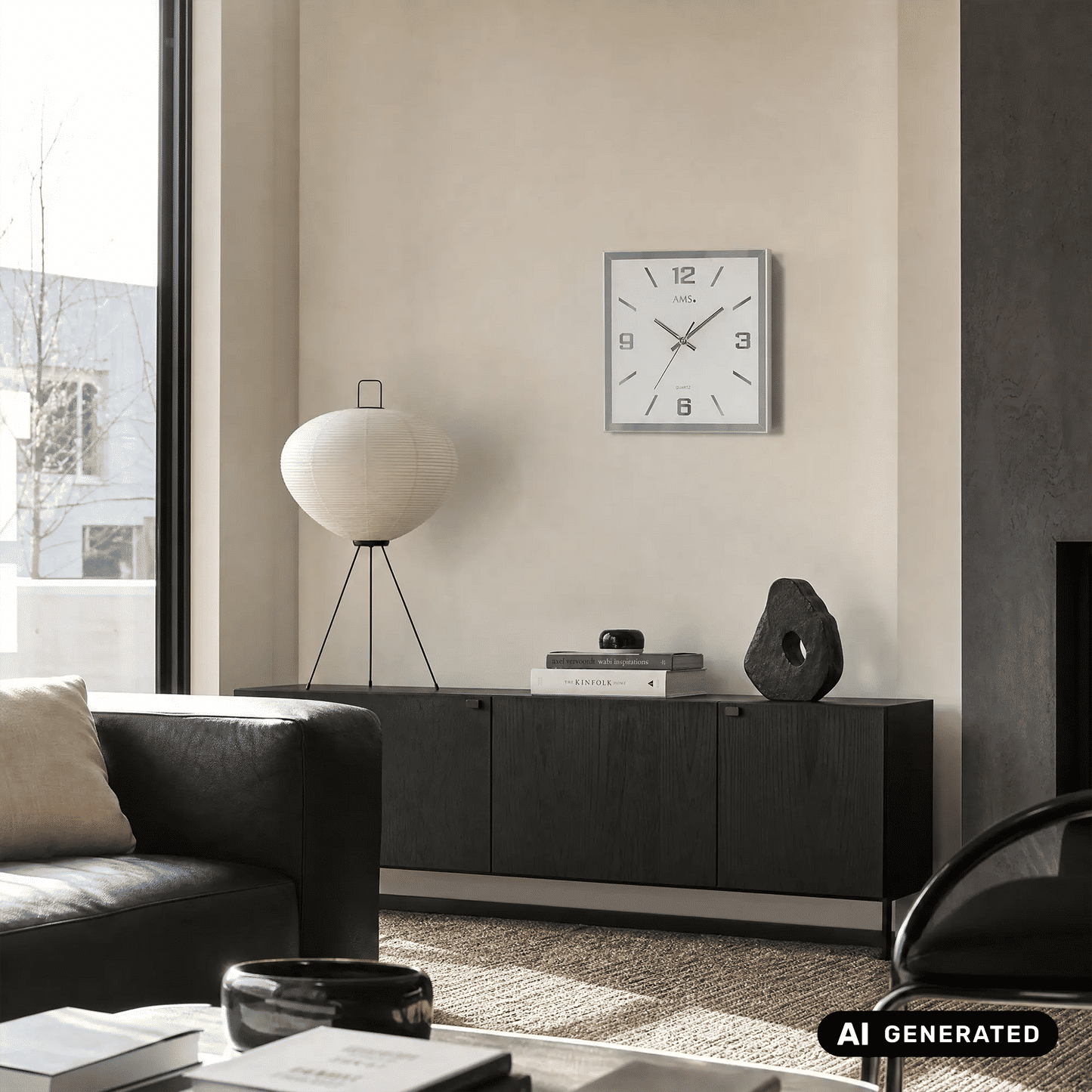 Zegar ścienny AMS W9324 ze szkła lustrzanego • Cichy mechanizm typu sweep • Fasetowane szkło lustrzane