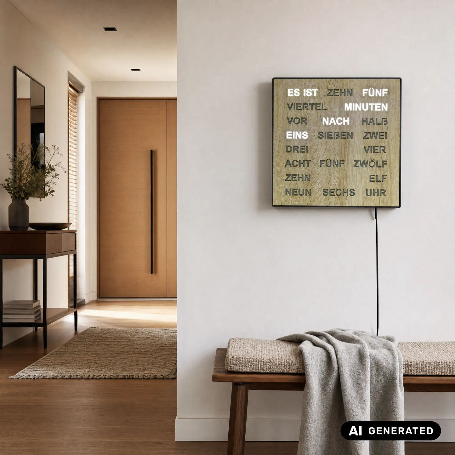 AMS T1237 Zegar ścienny Sonoma • Zegar słowny z wyświetlaczem LED • Zasilanie sieciowe 220V
