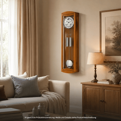Hermle Wanduhr aus Holz mit Glasfront, rundem Zifferblatt und Pendelmechanik