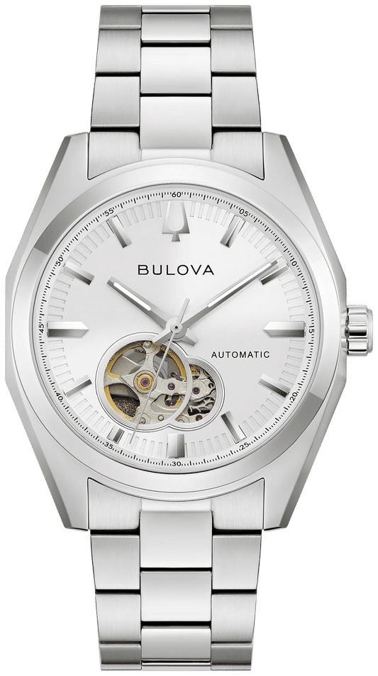 Bulova Surveyor 96A345 Herrenuhr Automatik Silber • Offenes Herz • Saphirglas