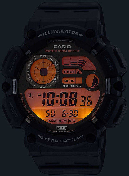 Casio herrklocka med digital display, svart boett, röd belysning, 100 m.