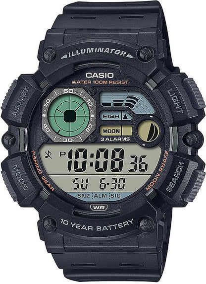 Casio herrklocka med digital display, svart boett, grön belysning, 100 m.