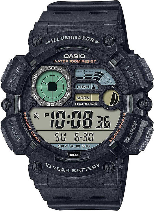Casio herrklocka med digital display, svart boett, grön belysning, 100 m.