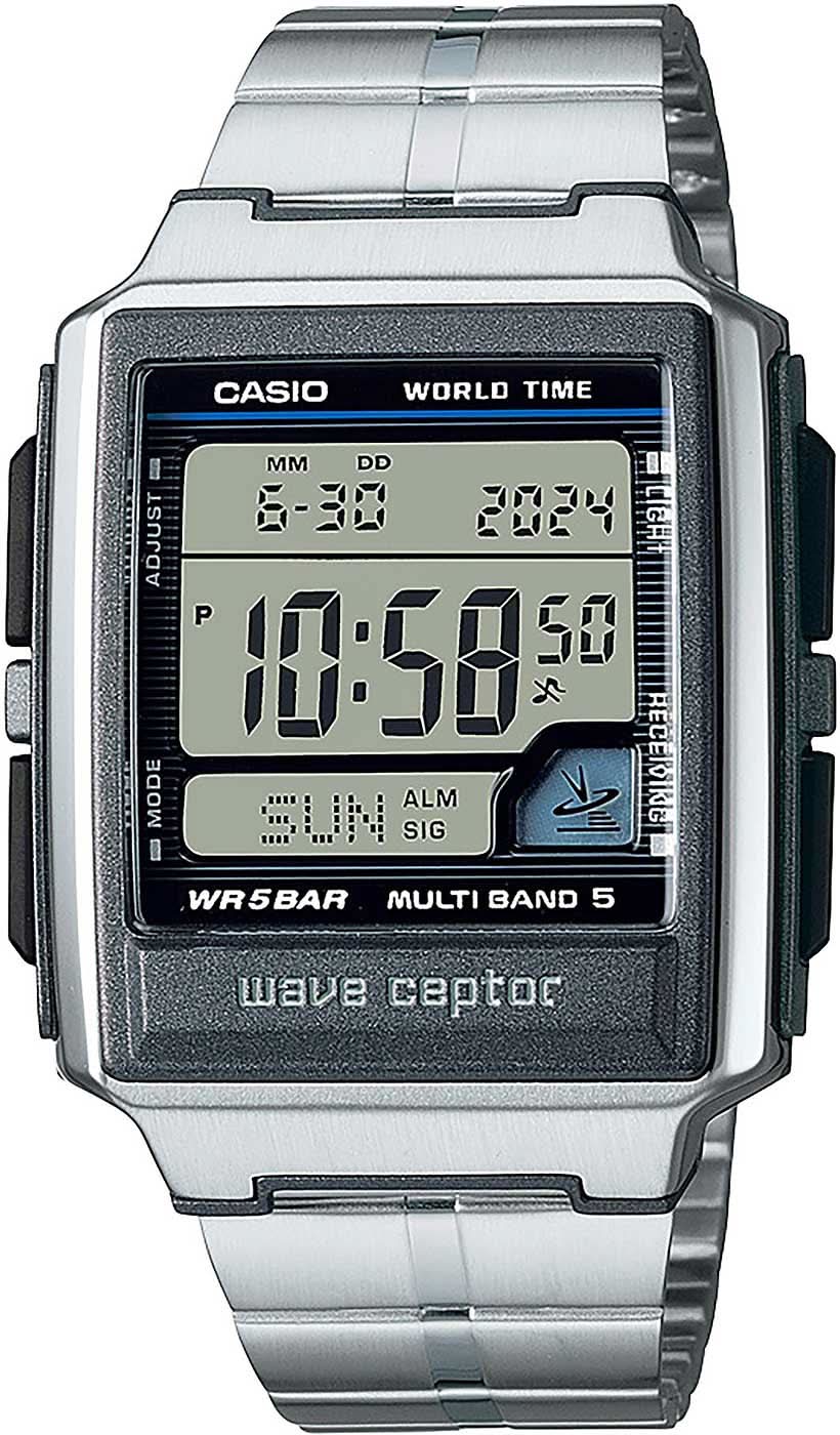 Casio radiostyrd klocka för herrar: armband i rostfritt stål, digital världstidsvisning