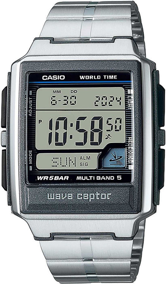 Casio radiostyrd klocka för herrar: armband i rostfritt stål, digital världstidsvisning