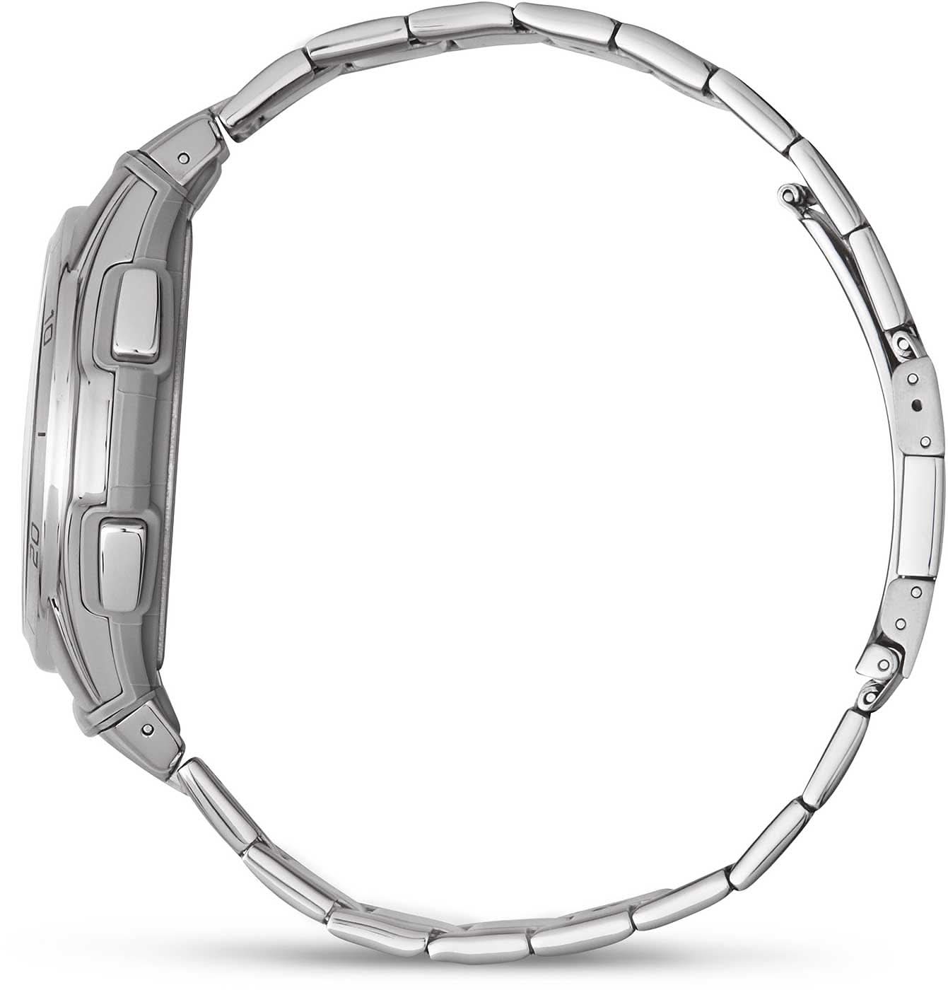 Herrklocka med boett i rostfritt stål och metallarmband, sidoknappar och krona (Casio)